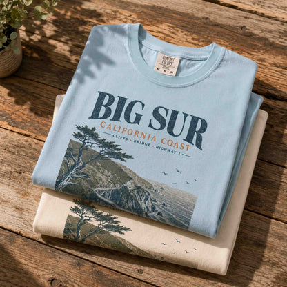 Folded Big Sur California Coast shirts in Chambray and Ivory