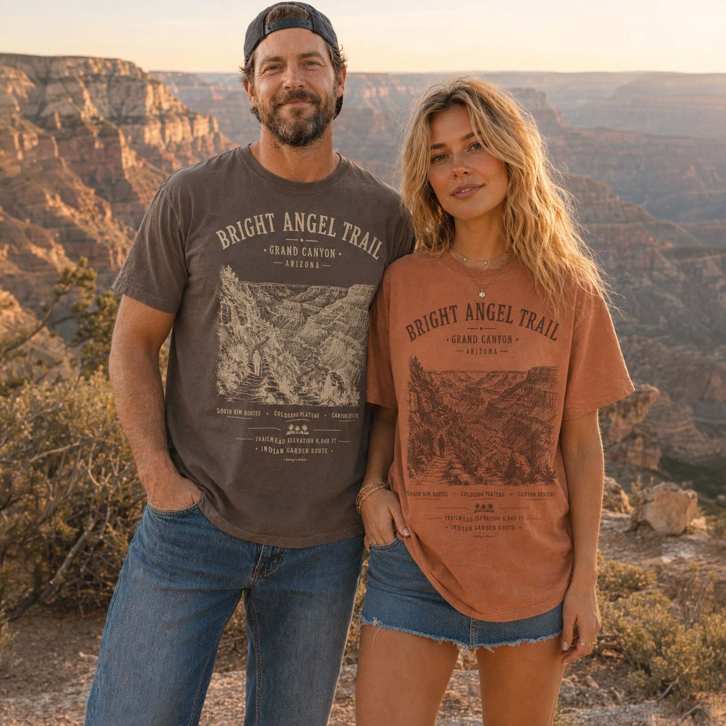 Bright Angel Trail Grand Canyon t-shirts in Espresso and Yam