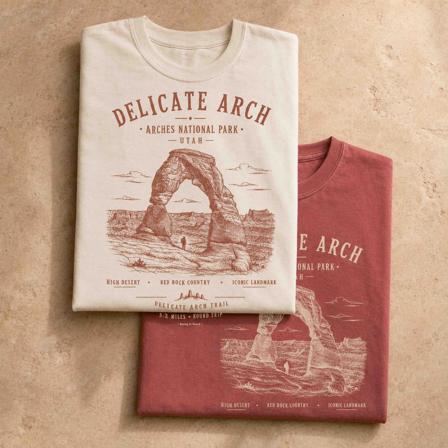 Delicate Arch T-shirts in Crimson and Ivory