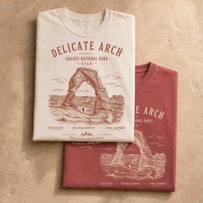 Delicate Arch T-shirts in Crimson and Ivory