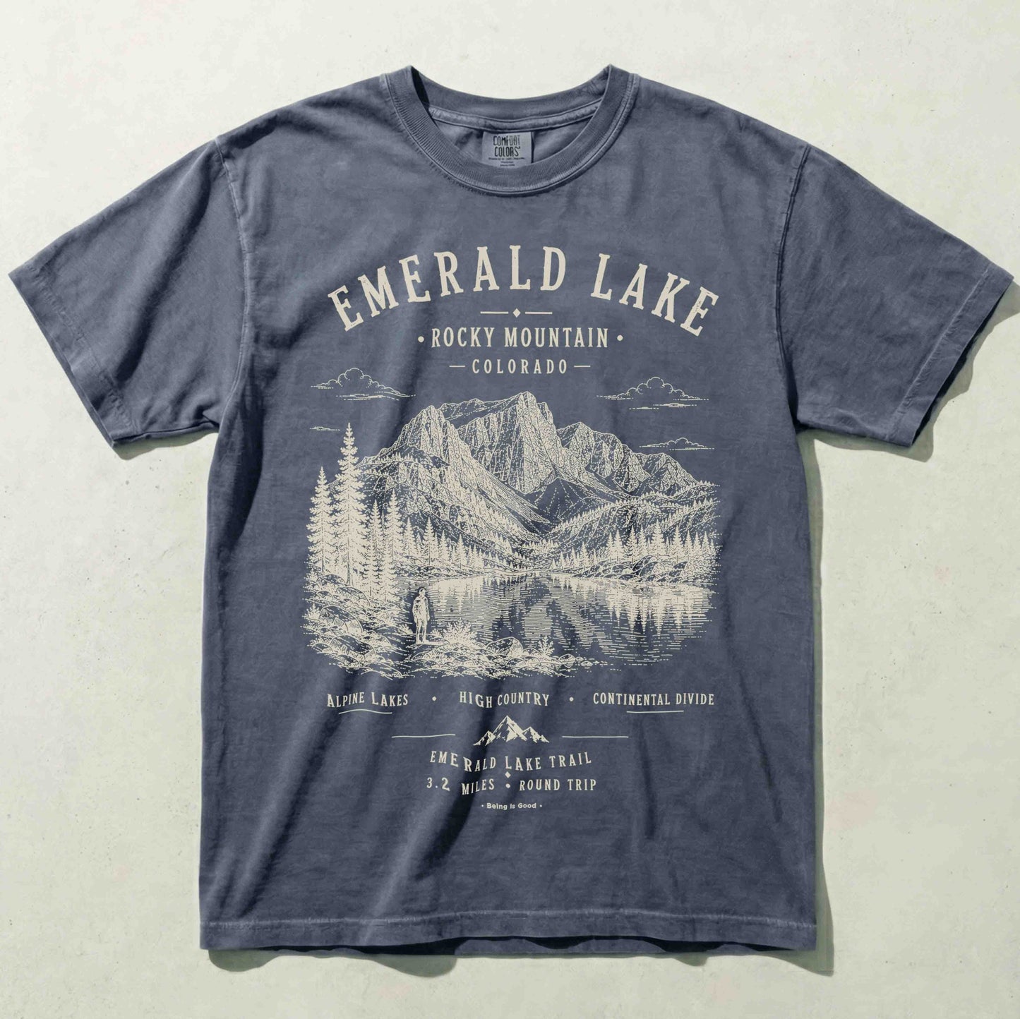 Emerald Lake Rocky Mountain National Park graphic T-shirt in Blue Jean