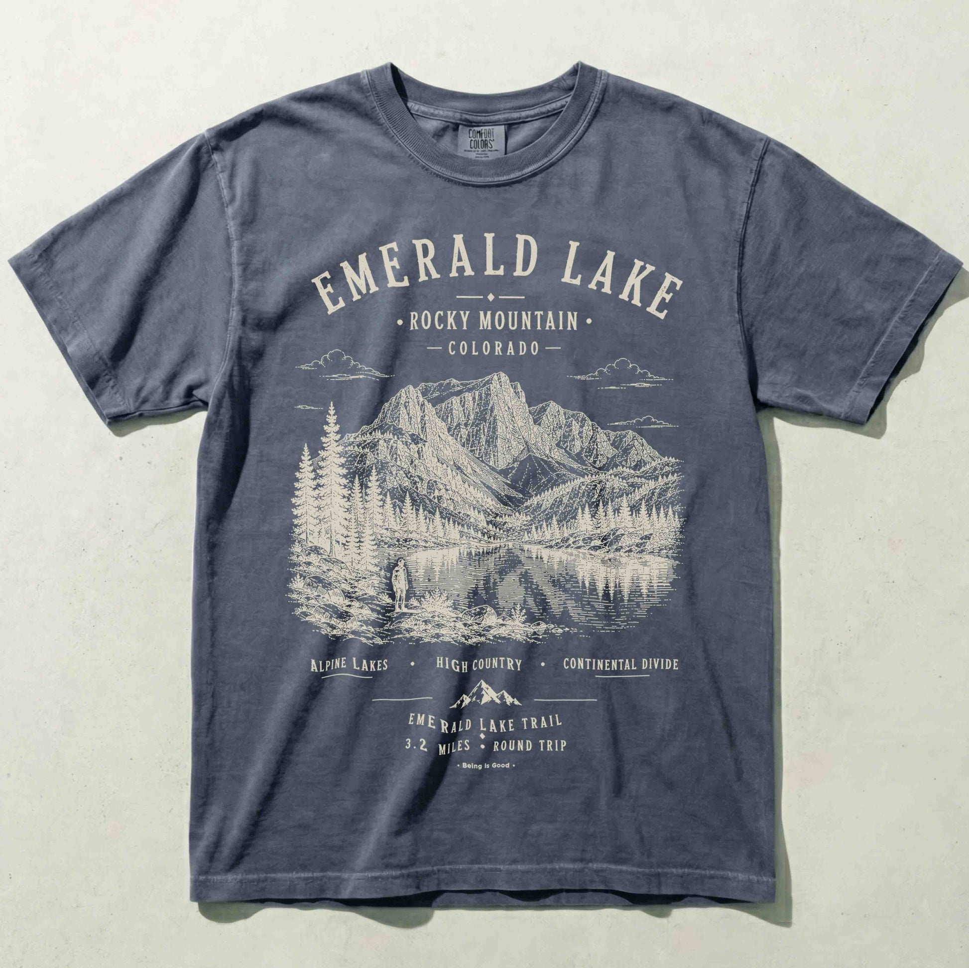 Emerald Lake Rocky Mountain National Park graphic T-shirt in Blue Jean