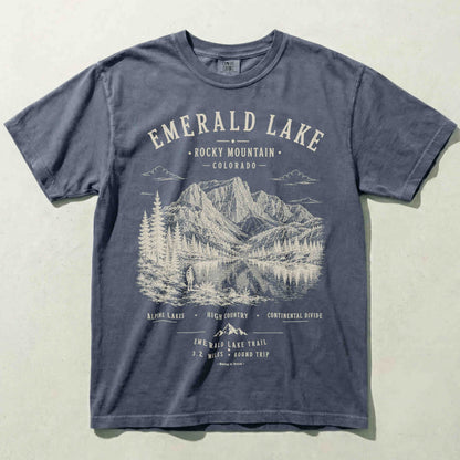 Emerald Lake Rocky Mountain National Park graphic T-shirt in Blue Jean