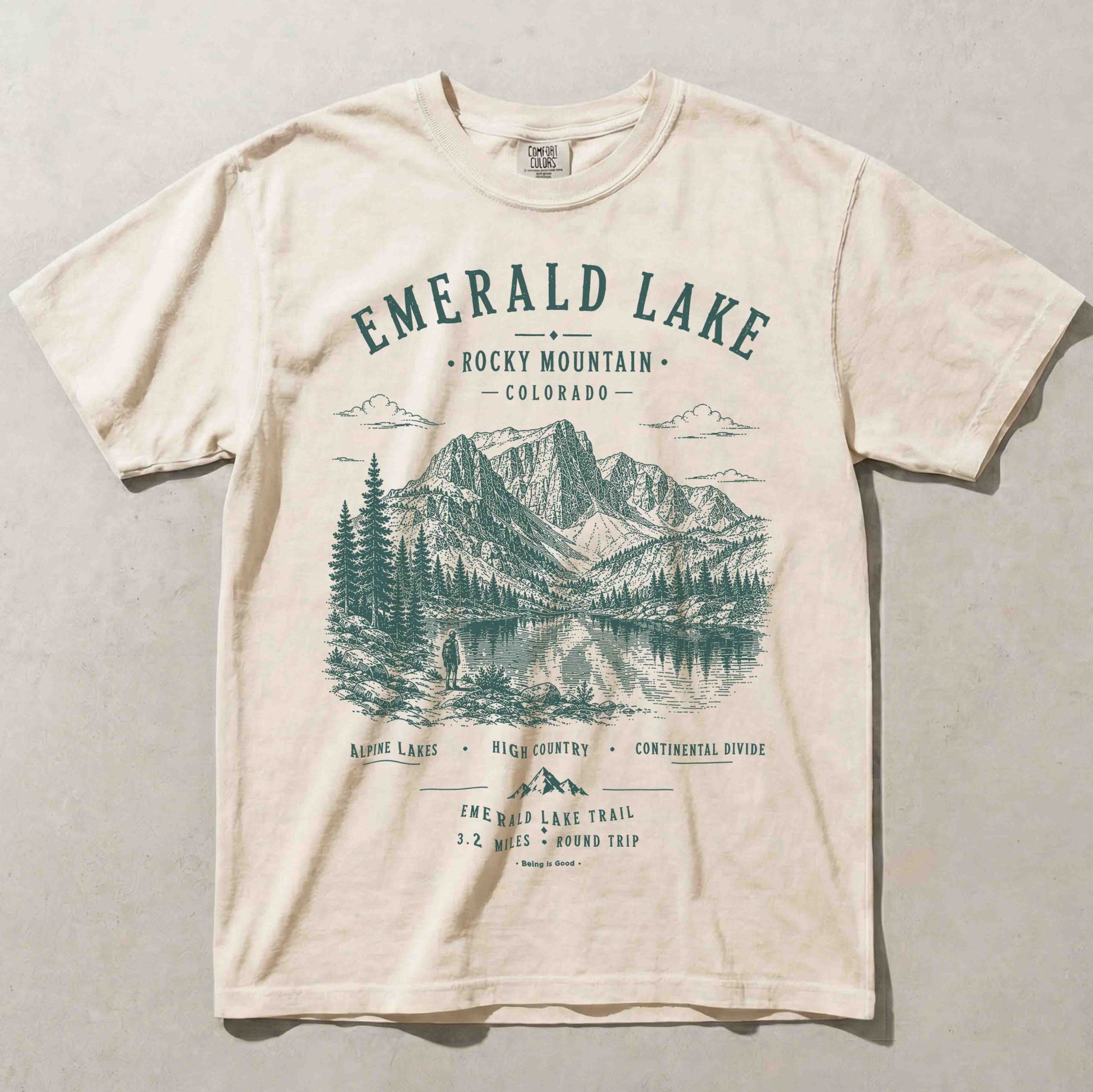 Emerald Lake Rocky Mountain National Park graphic T-shirt in Ivory