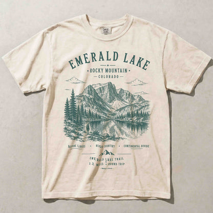 Emerald Lake Rocky Mountain National Park graphic T-shirt in Ivory