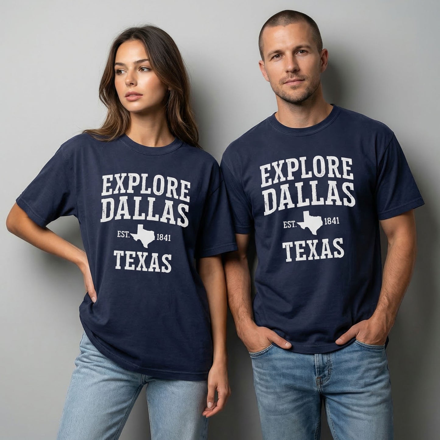 Explore Dallas Typography Tee in Navy - vintage distressed Texas graphic on premium cotton t-shirt
