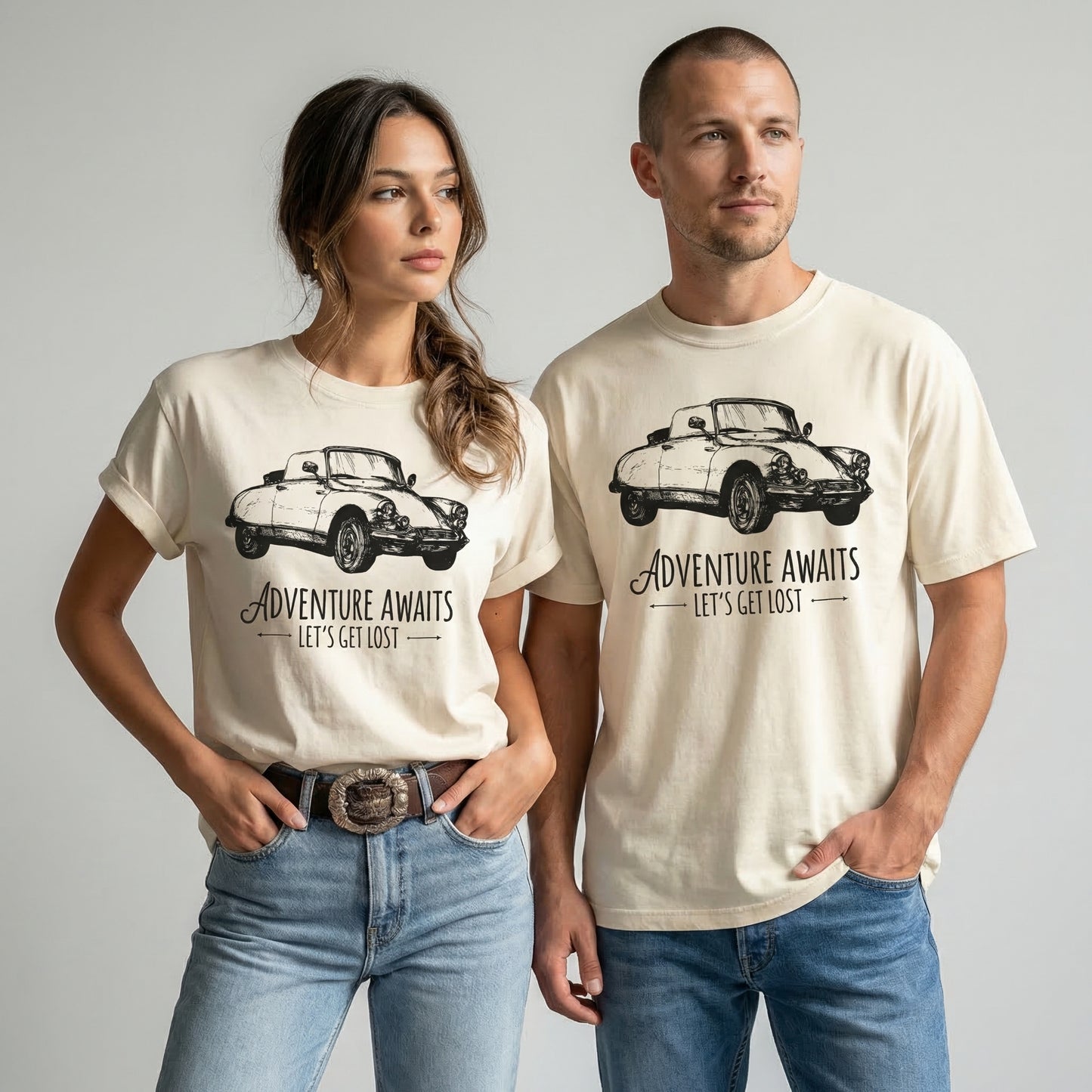 Adventure Awaits Vintage Car Tee