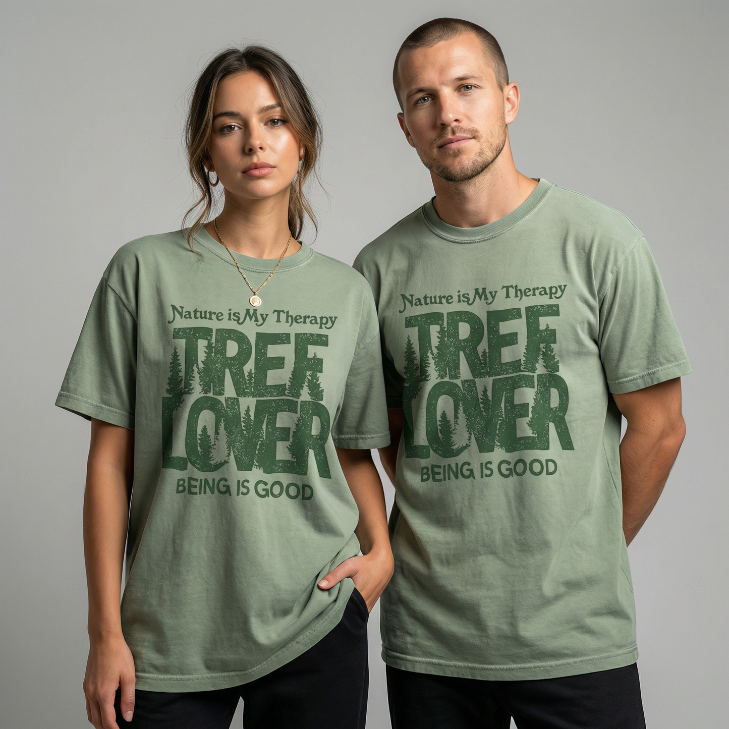 Nature Is My Therapy Tree Lover Graphic Tee Bay Green