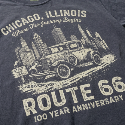 Chicago Route 66 Vintage Car Graphic Tee – 100 Year Anniversary Shirt