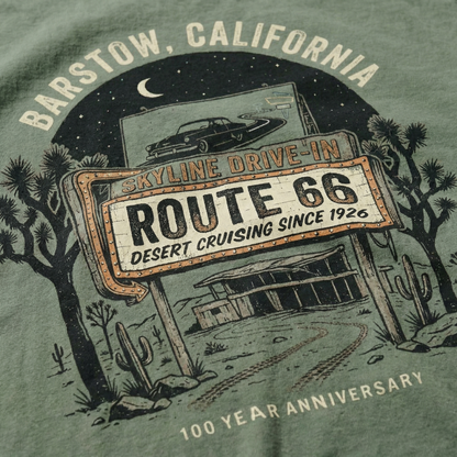 Barstow Route 66 Vintage Tee – Skyline Drive-In Desert Graphic Shirt
