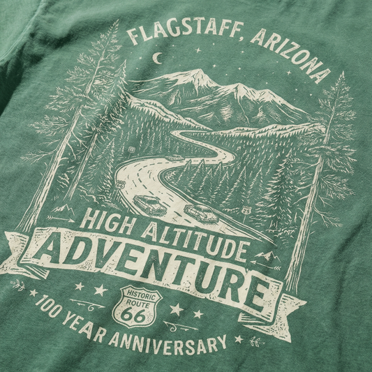 Flagstaff Route 66 Adventure Tee – High Altitude Mountain Graphic Shirt