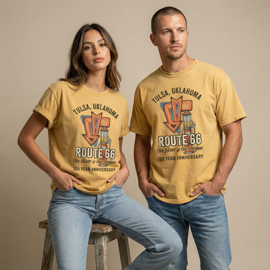 Tulsa Oklahoma Route 66 Neon Graphic Tee Vintage Travel Shirt