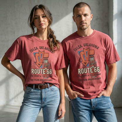 Tulsa Oklahoma Route 66 Neon Graphic Tee Vintage Travel Shirt