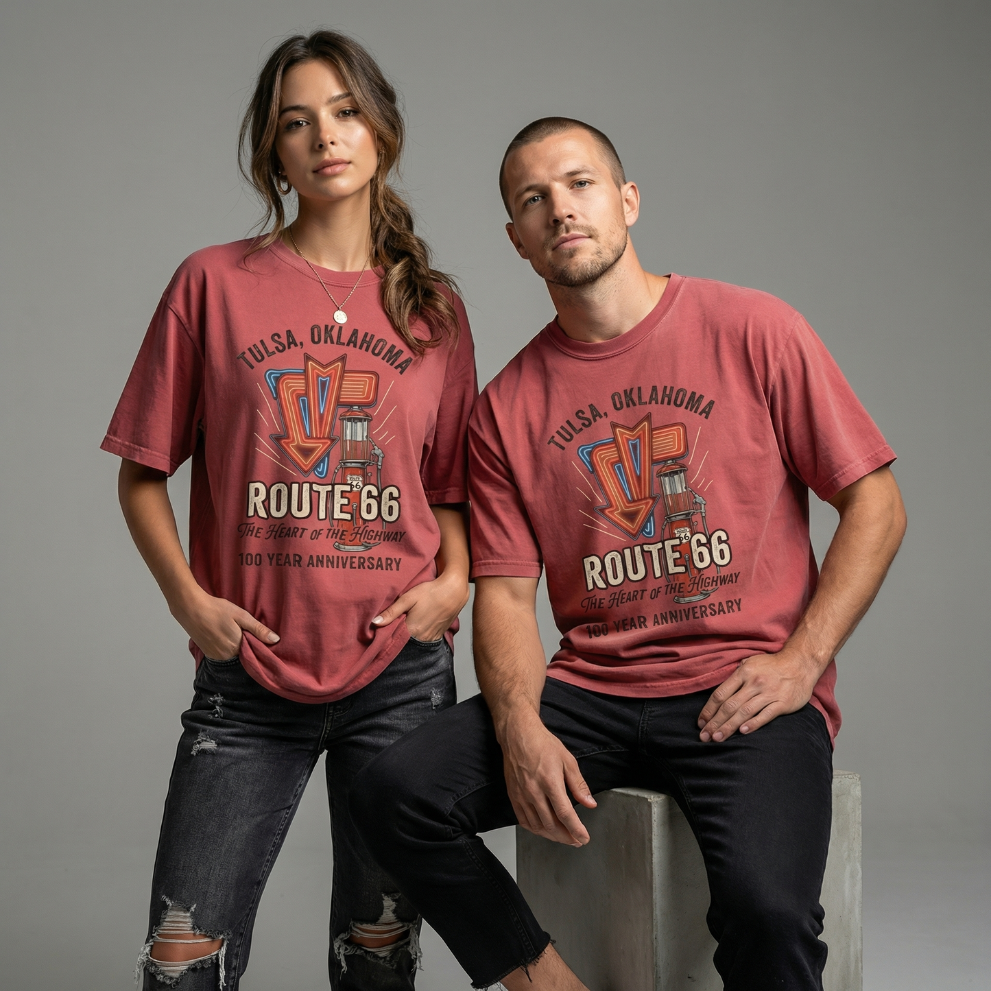 Tulsa Oklahoma Route 66 Neon Graphic Tee Vintage Travel Shirt