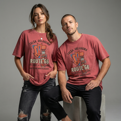 Tulsa Oklahoma Route 66 Neon Graphic Tee Vintage Travel Shirt