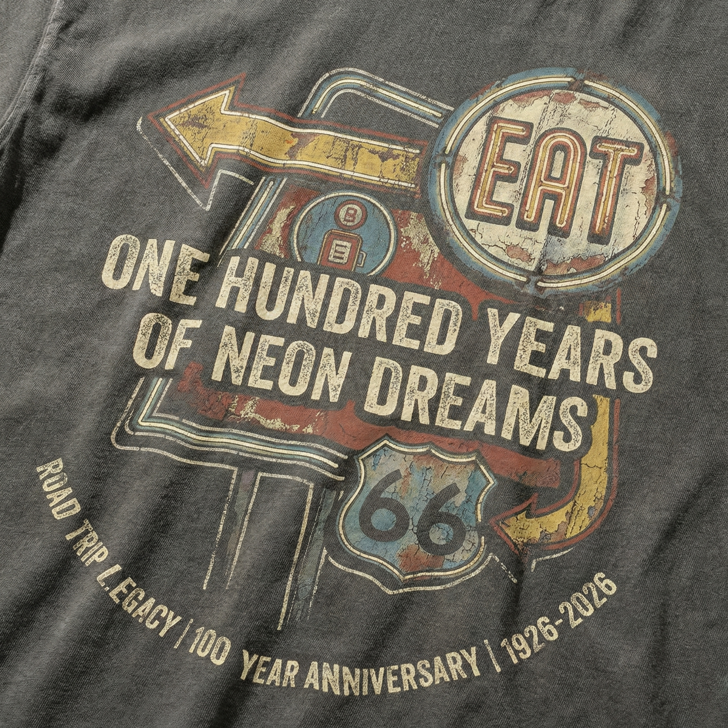 Route 66 100 Year Anniversary Graphic Tee Vintage Neon Sign Shirt