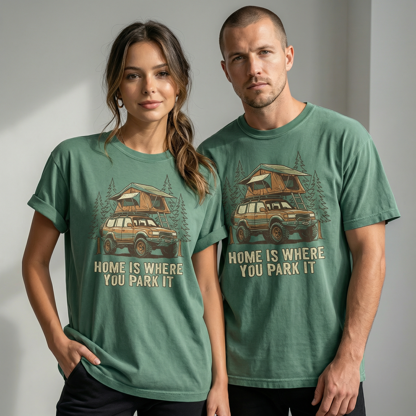 home is where you park it camping shirt with overland vehicle and rooftop tent vintage outdoor tee being is good