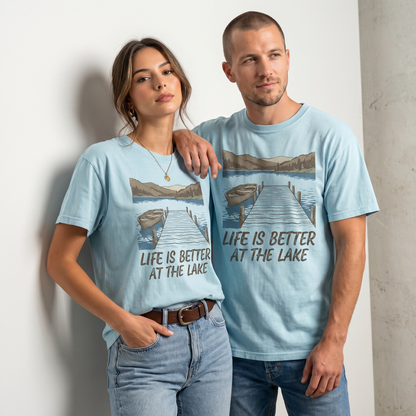 life is better at the lake shirt with dock and canoe vintage lake graphic tee being is good