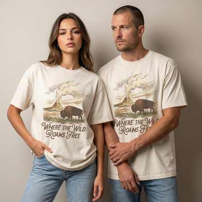 Where the Wild Roams Free Bison Tee – Yellowstone Graphic Shirt, Western Nature T-Shirt