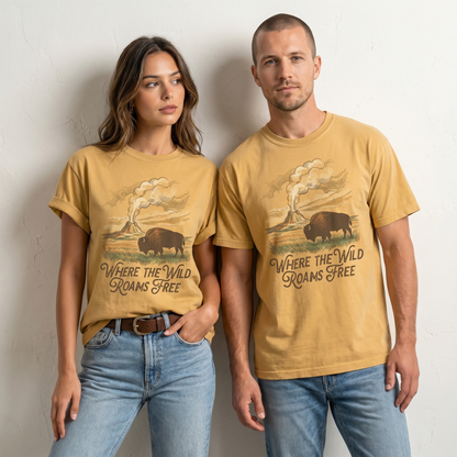 Where the Wild Roams Free Bison Tee – Yellowstone Graphic Shirt, Western Nature T-Shirt