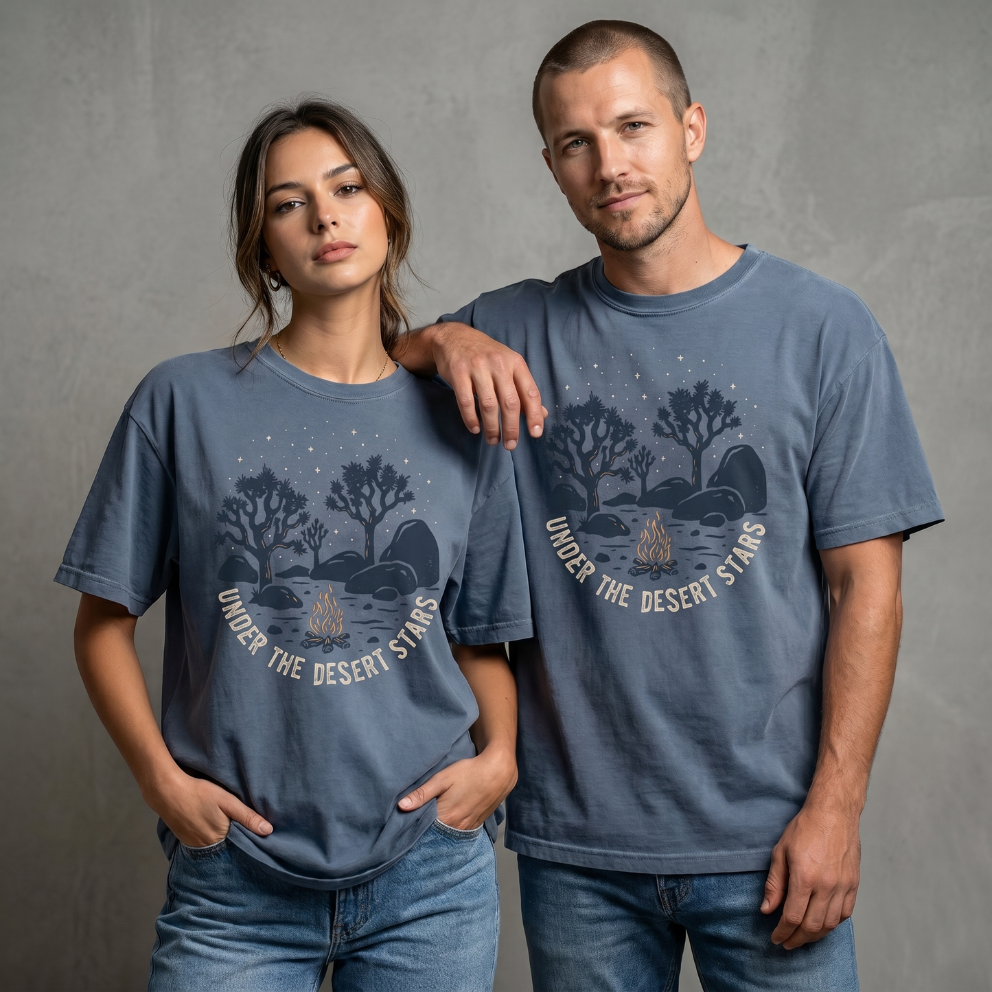 Under the Desert Stars Campfire Tee – Joshua Tree Night Graphic Shirt, Desert Camping T-Shirt
