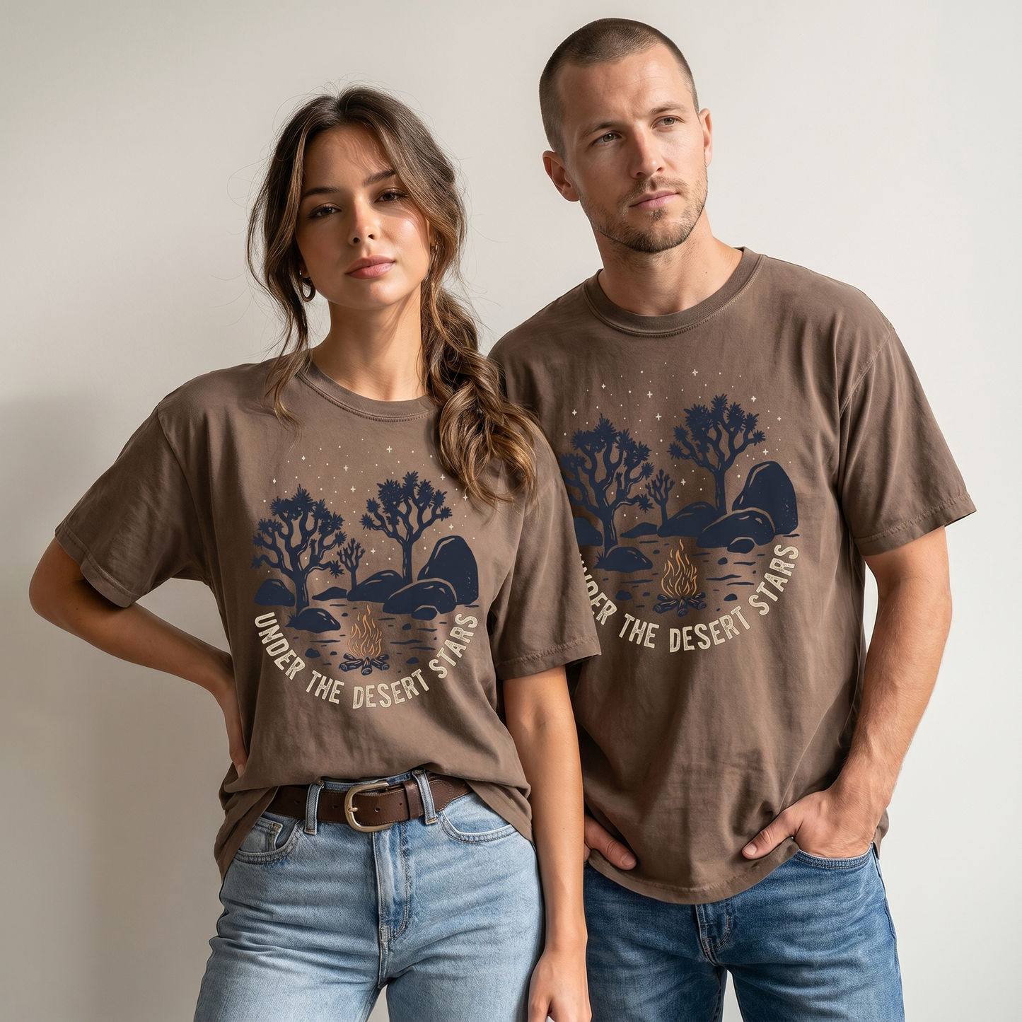 Under the Desert Stars Campfire Tee – Joshua Tree Night Graphic Shirt, Desert Camping T-Shirt