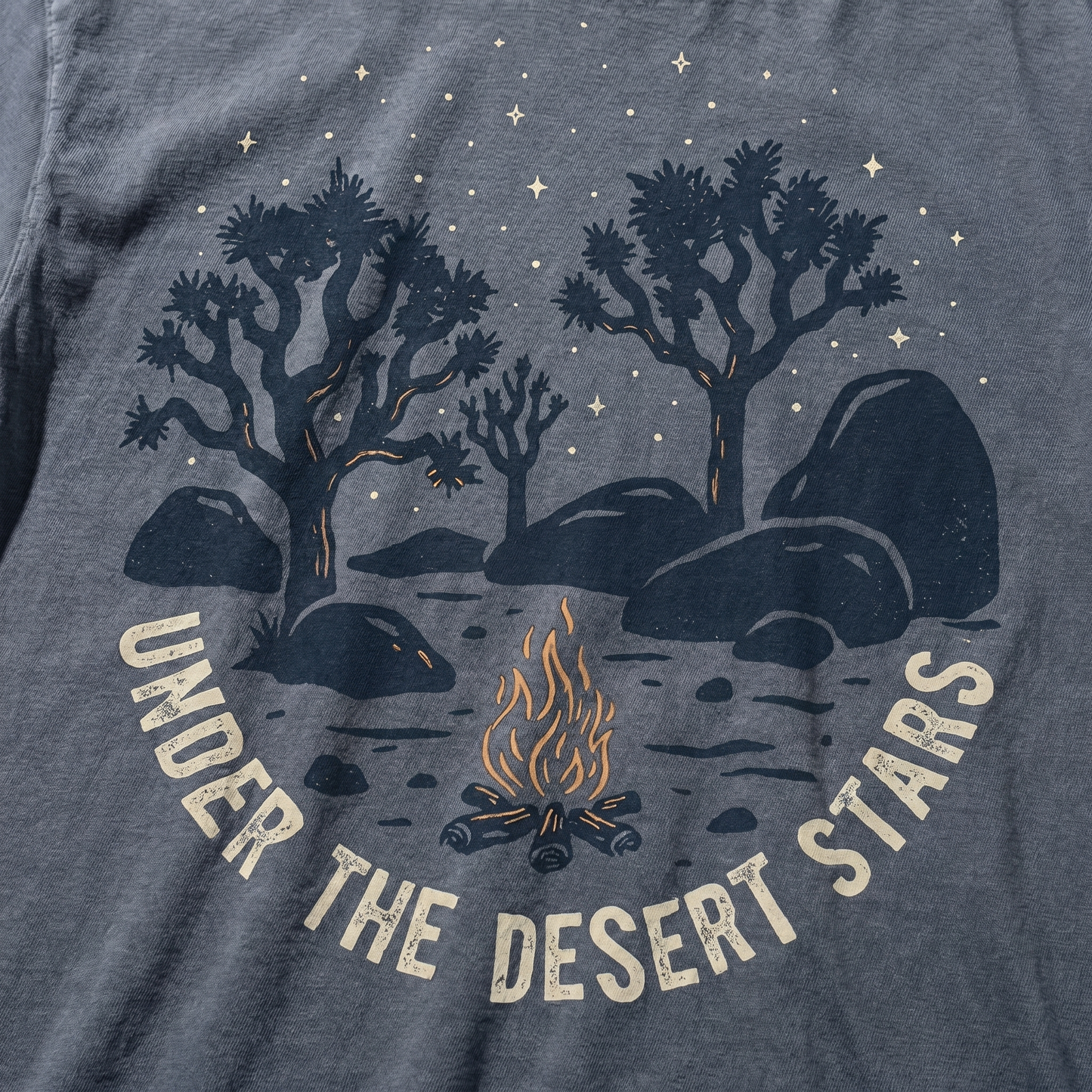 Under the Desert Stars Campfire Tee – Joshua Tree Night Graphic Shirt, Desert Camping T-Shirt