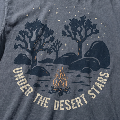 Under the Desert Stars Campfire Tee – Joshua Tree Night Graphic Shirt, Desert Camping T-Shirt