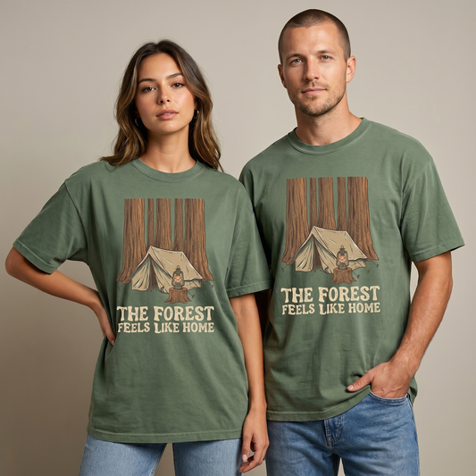 The Forest Feels Like Home Camping Tee – Vintage Forest Tent Shirt, Outdoor Nature T-Shirt