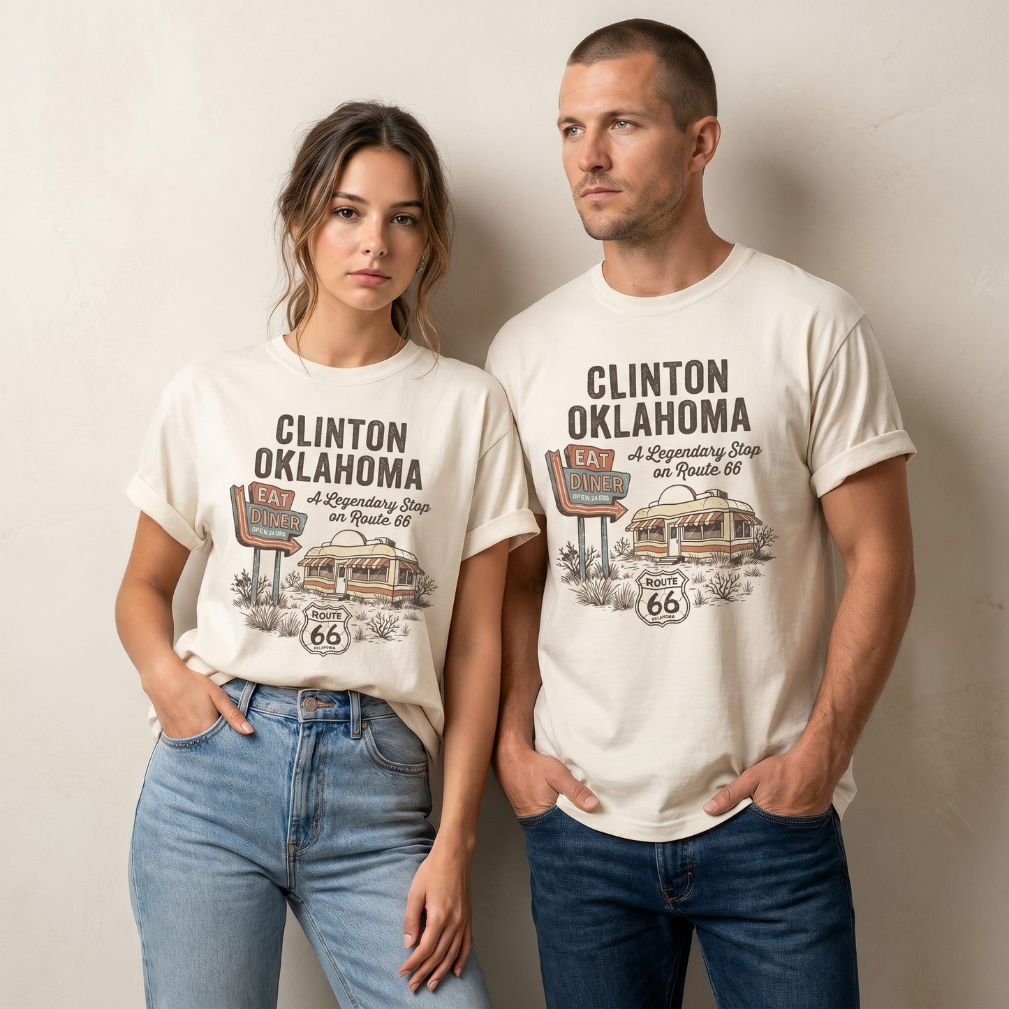 Clinton Oklahoma Route 66 Diner Tee – Vintage Mother Road Road Trip Graphic Shirt
