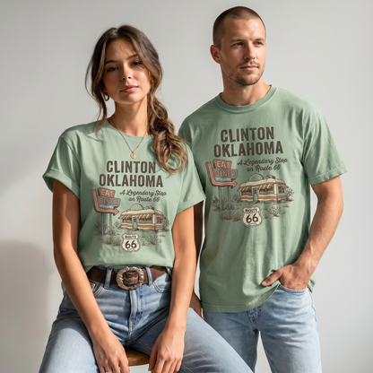 Clinton Oklahoma Route 66 Diner Tee – Vintage Mother Road Road Trip Graphic Shirt