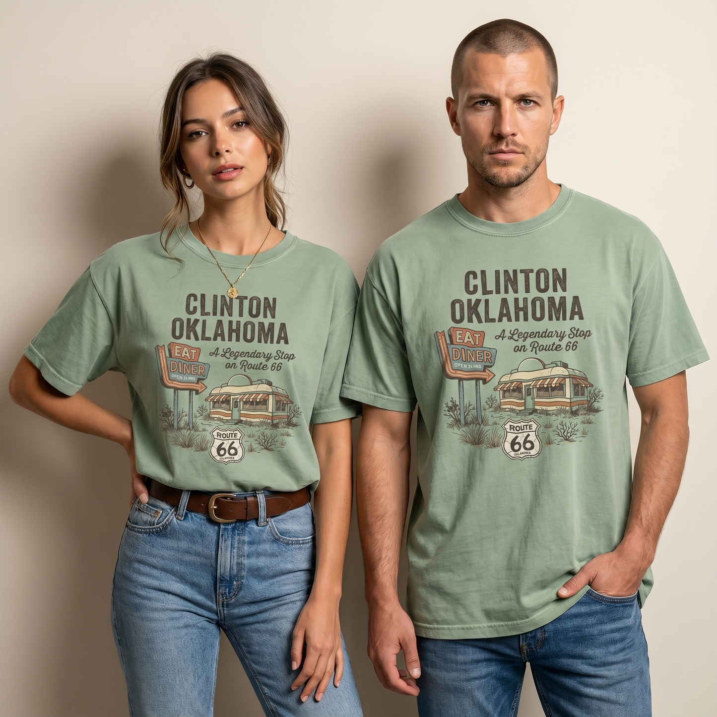 Clinton Oklahoma Route 66 Diner Tee – Vintage Mother Road Road Trip Graphic Shirt