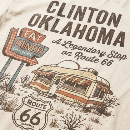 Clinton Oklahoma Route 66 Diner Tee – Vintage Mother Road Road Trip Graphic Shirt