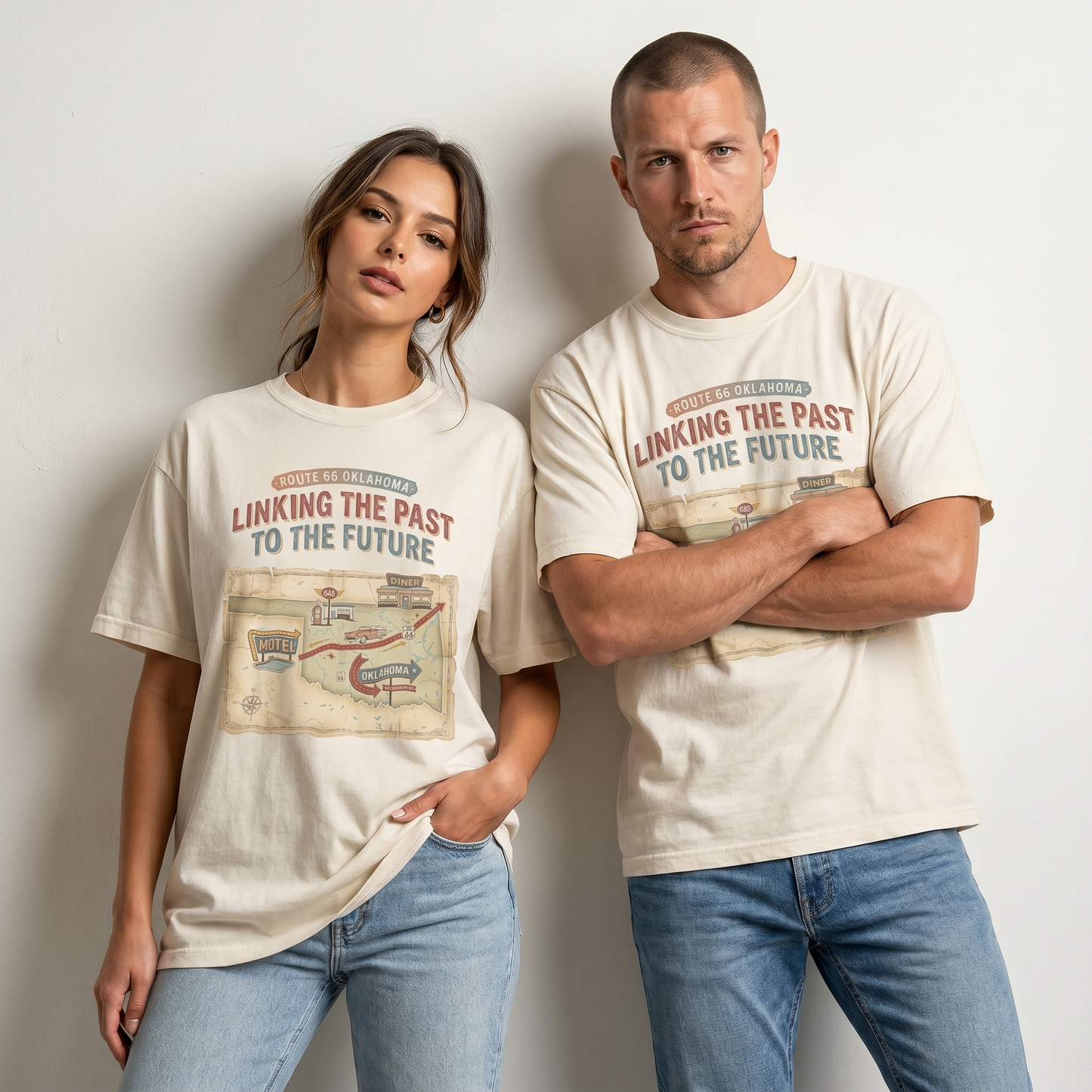 Route 66 Oklahoma Map Tee – Linking the Past to the Future Vintage Road Trip Shirt