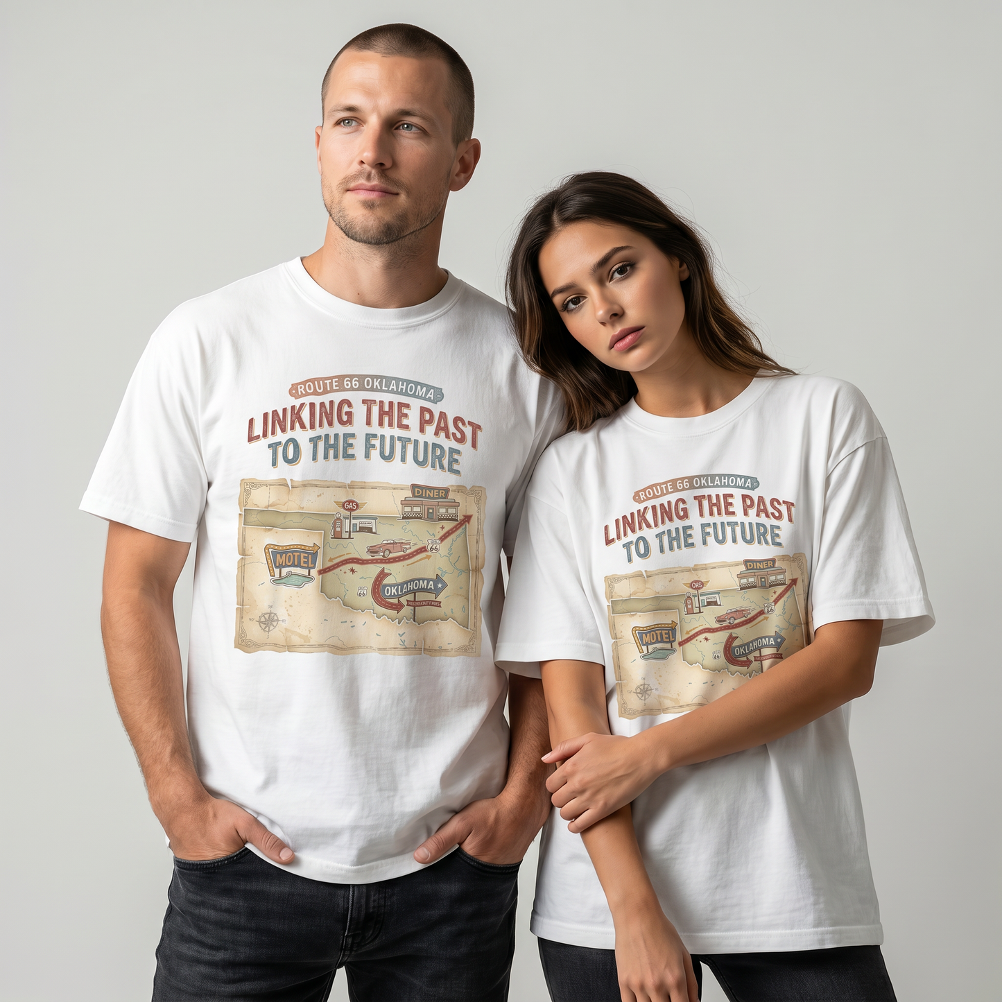 Route 66 Oklahoma Map Tee – Linking the Past to the Future Vintage Road Trip Shirt