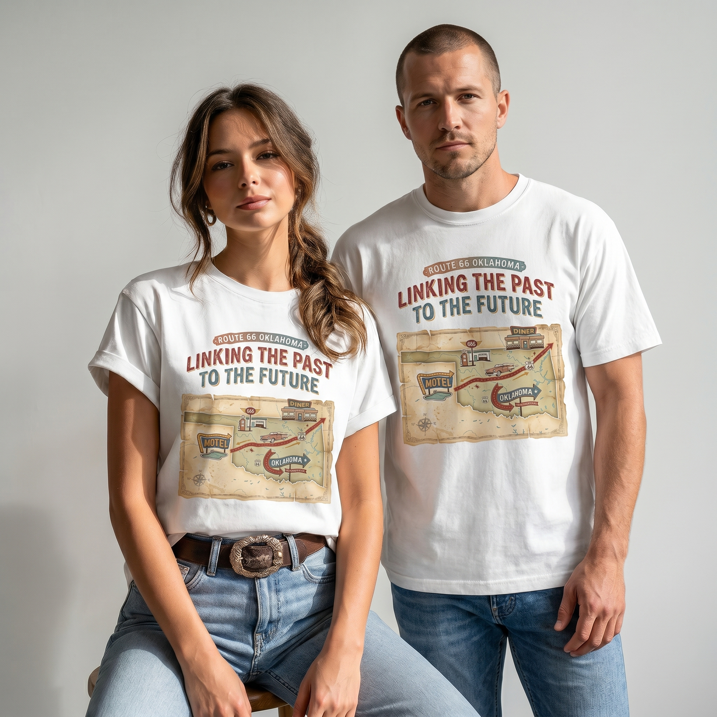 Route 66 Oklahoma Map Tee – Linking the Past to the Future Vintage Road Trip Shirt