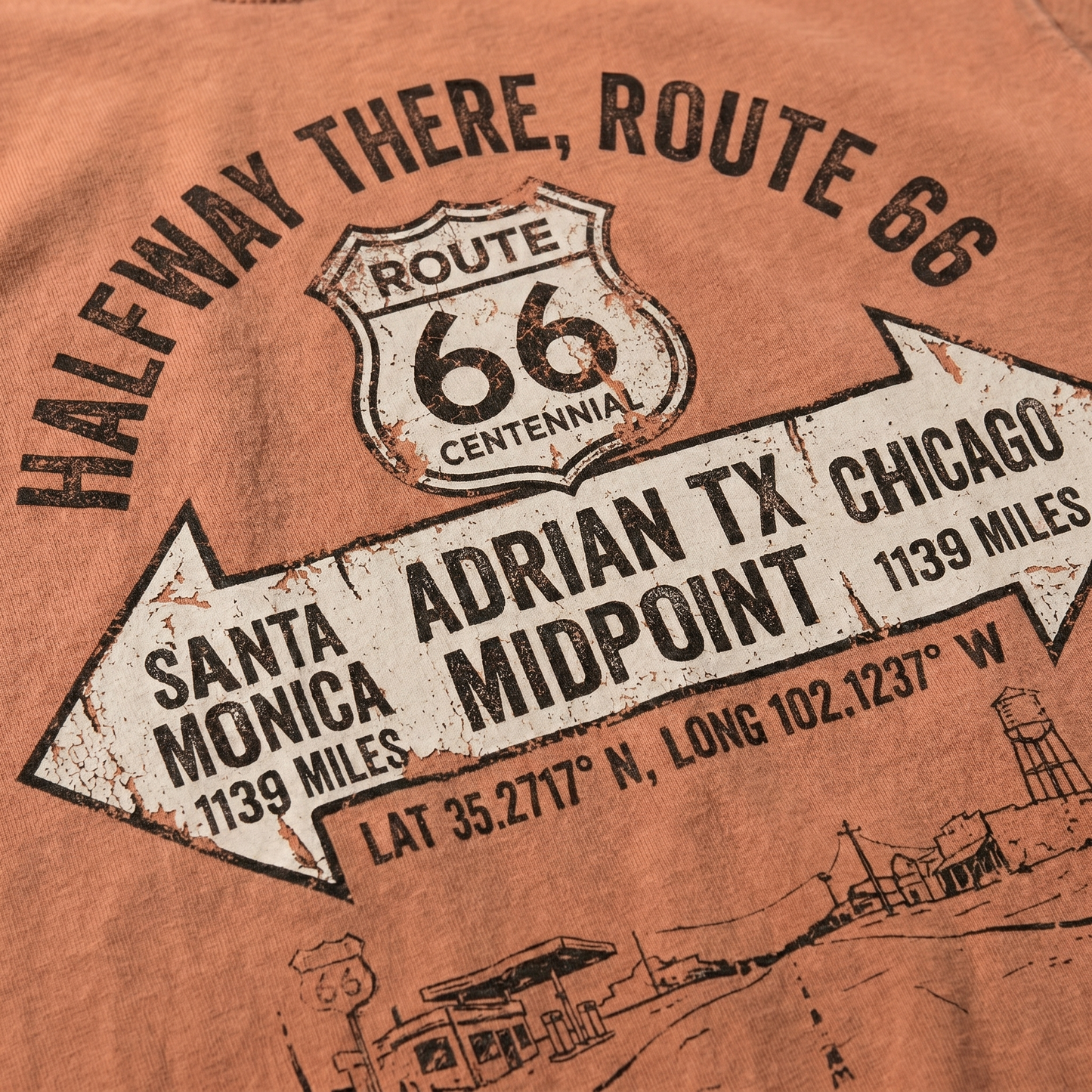 Route 66 Midpoint Adrian Texas Comfort Colors Graphic Tee