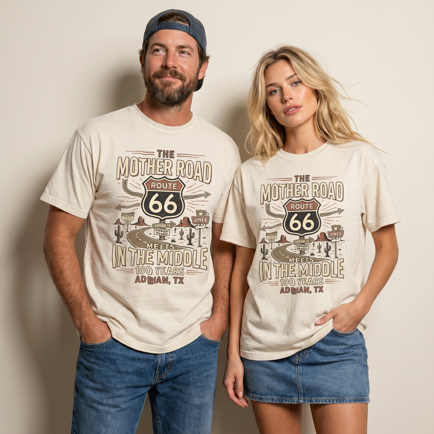 Route 66 Mother Road Shirt Adrian Texas Midpoint 100 Years Vintage Graphic Tee