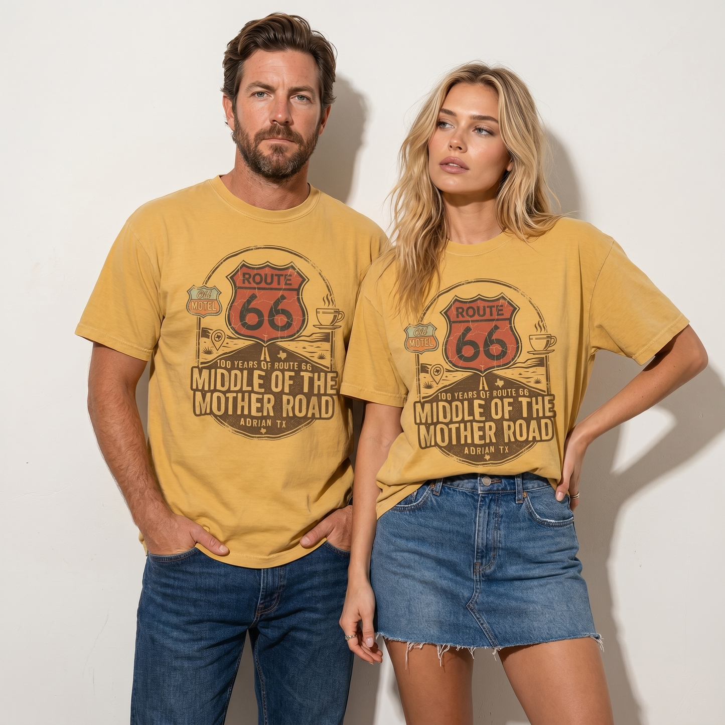 Route 66 Middle of the Mother Road Shirt Adrian TX Vintage Travel Graphic Tee