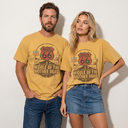 Route 66 Middle of the Mother Road Shirt Adrian TX Vintage Travel Graphic Tee