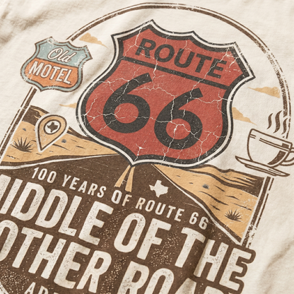 Route 66 Middle of the Mother Road Shirt Adrian TX Vintage Travel Graphic Tee