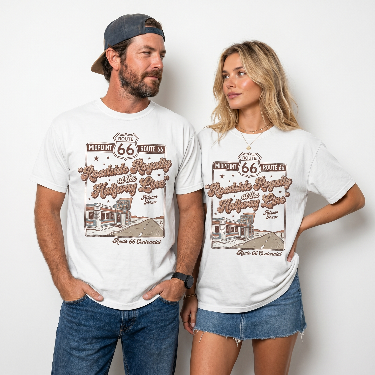 Route 66 Roadside Royalty Shirt Adrian TX Midpoint Vintage Travel Graphic Tee