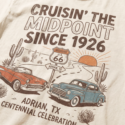Route 66 Cruisin The Midpoint Shirt Adrian TX Vintage Cars Road Trip Graphic Tee