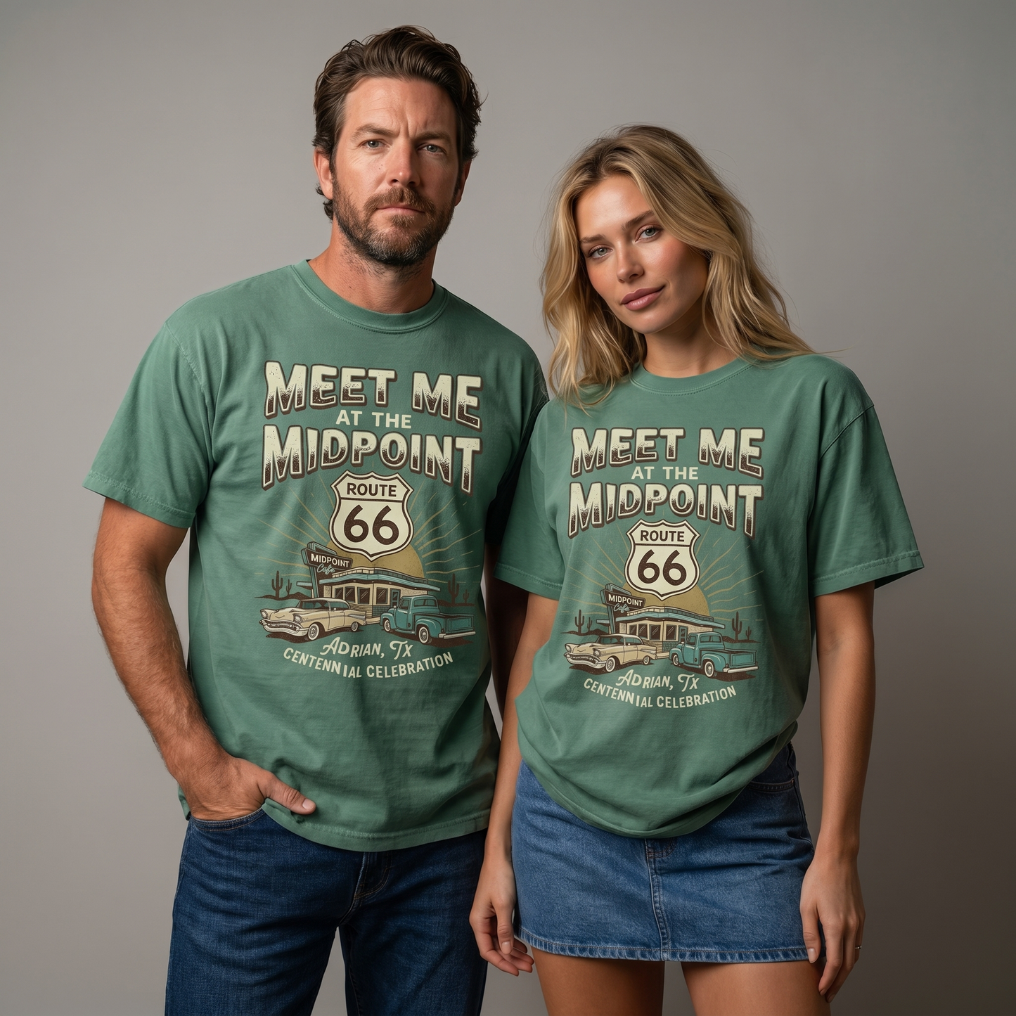 Route 66 Meet Me at the Midpoint Shirt Adrian Texas Vintage Road Trip Graphic Tee