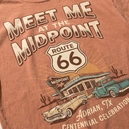 Route 66 Meet Me at the Midpoint Shirt Adrian Texas Vintage Road Trip Graphic Tee