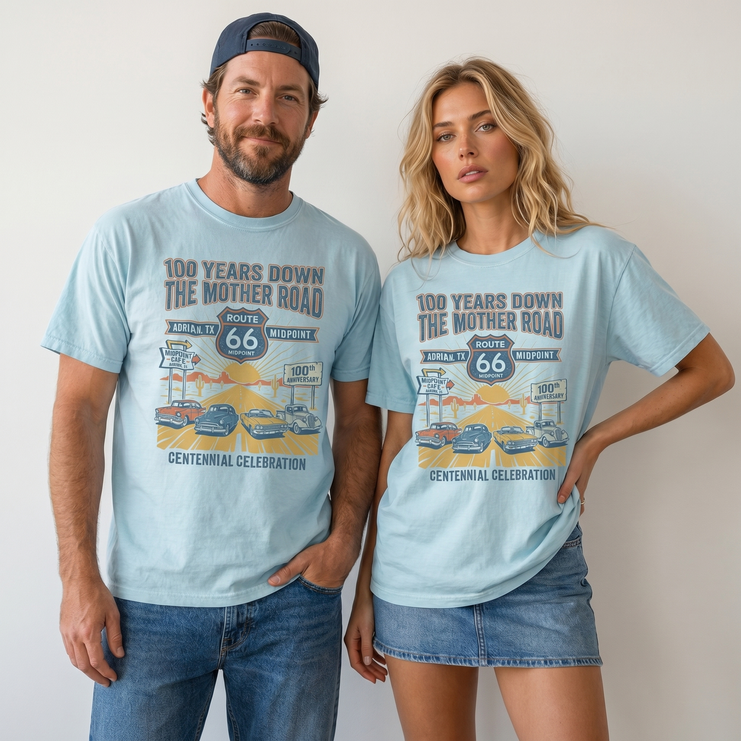 Route 66 100 Years Down the Mother Road Shirt Adrian Texas Centennial Graphic Tee