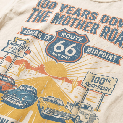 Route 66 100 Years Down the Mother Road Shirt Adrian Texas Centennial Graphic Tee