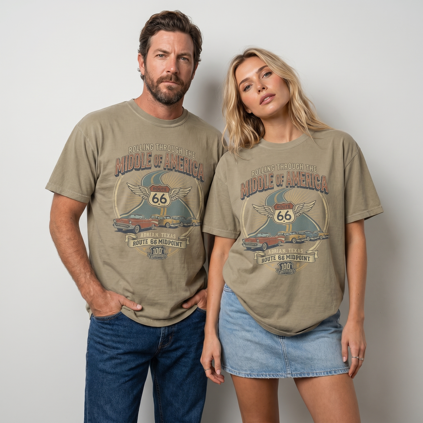 Route 66 Middle of America Shirt Adrian Texas Vintage Road Trip Graphic Tee