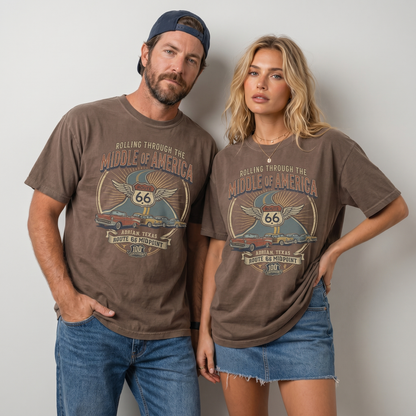 Route 66 Middle of America Shirt Adrian Texas Vintage Road Trip Graphic Tee