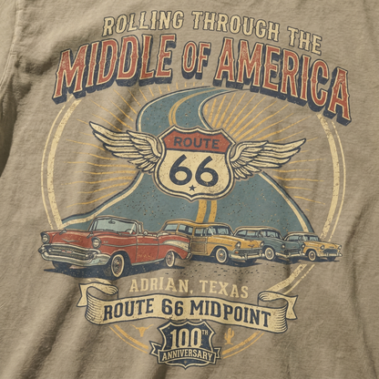 Route 66 Middle of America Shirt Adrian Texas Vintage Road Trip Graphic Tee